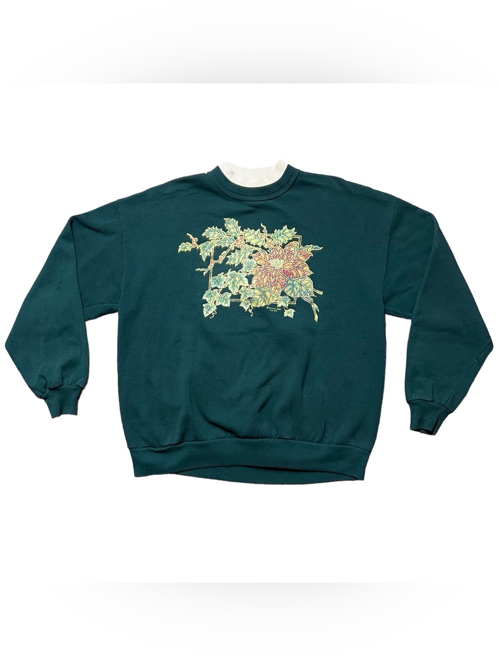 Vintage Morning Sun Womens Size XL Green Sweatshirt Holly Christmas Made In USA